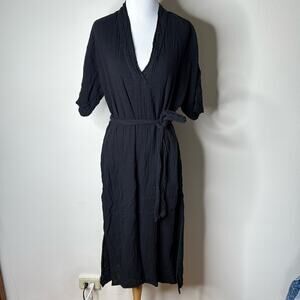 Velvet by Graham and Spencer Black Cotton Gauze Belted Dress